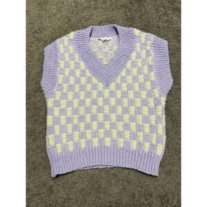 English Factory Women's Purple Lavender Check Sweater Vest Preppy XS